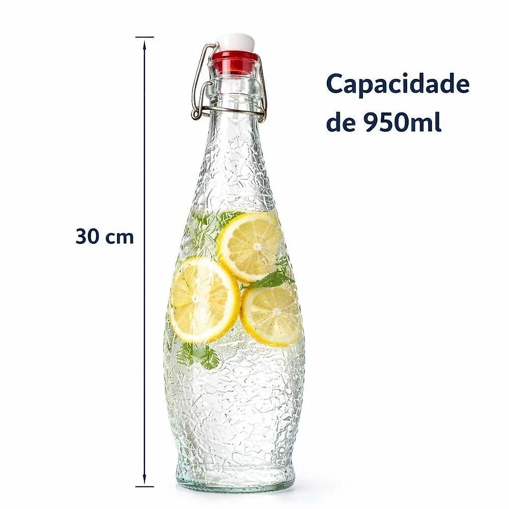 Garrafa de Vidro 950ML com Tampa Hermética para Bebidas Diversas Transparente Yeet