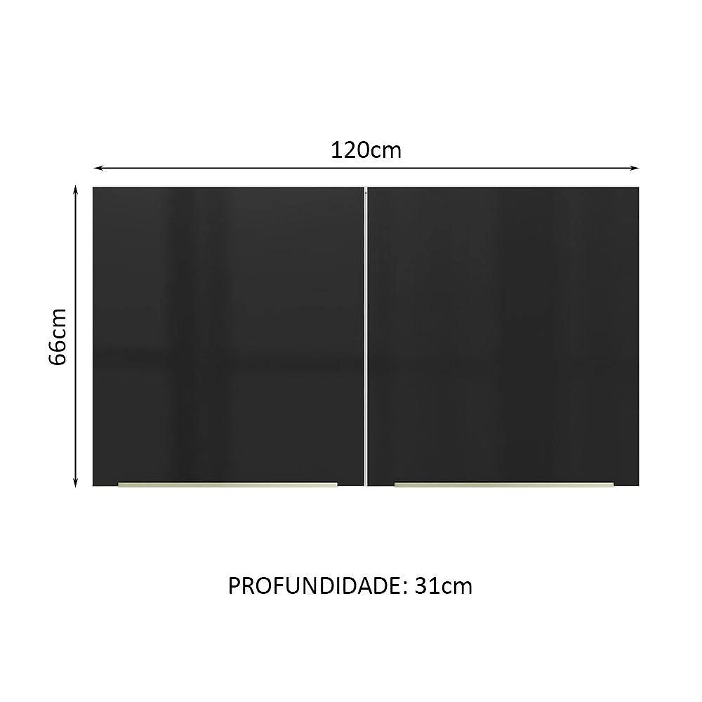 Armário aéreo madesa lux 120 cm 2 portas - branco/preto
