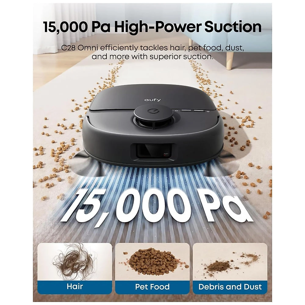 Robô Aspirador e Mop Eufy C28 15.000Pa HydroJet Roller Auto Lavagem Base Autoesvazio Preto