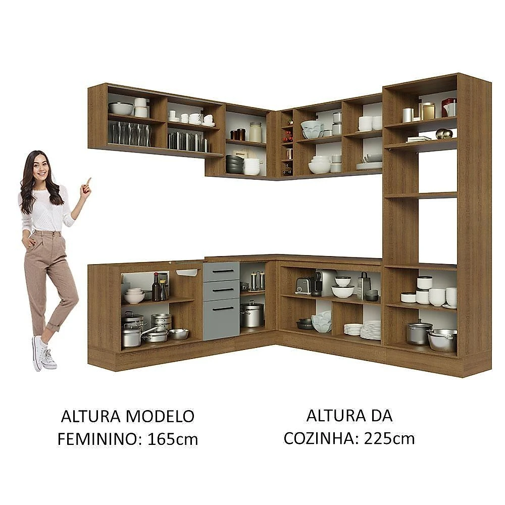 Cozinha Completa 459001 Com Armário E Balcão Rustic/Cinza