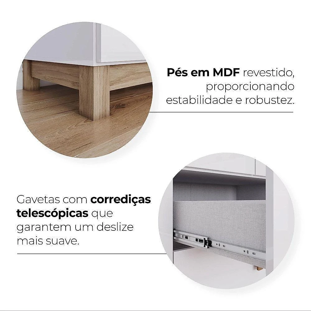 Quarto de Bebê com Guarda Roupas e Cômoda Aconchego 5 Portas 6 Gavetas MDF-MDP Branco Móveis Henn