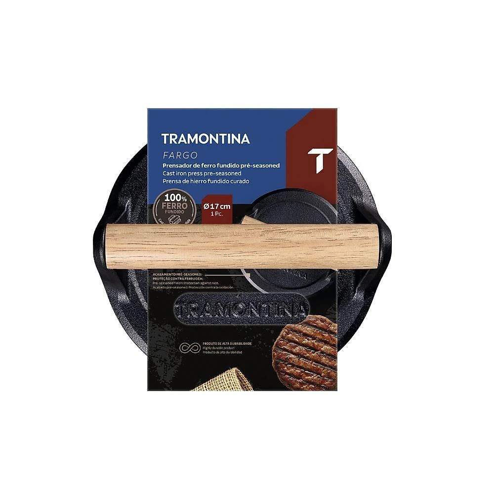 Prensador para Hambúrguer Manual Fargo Ferro Fundido Pre Seasoned Chapa Gourmet Tramontina