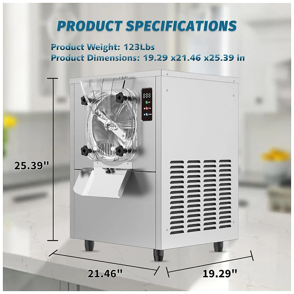 Máquina de Sorvete Tipo Italiano Hard Ice Cream AnyDoor 4,5L 1290W 110V Prata Digital LED Compressor Potente Limpeza Automática