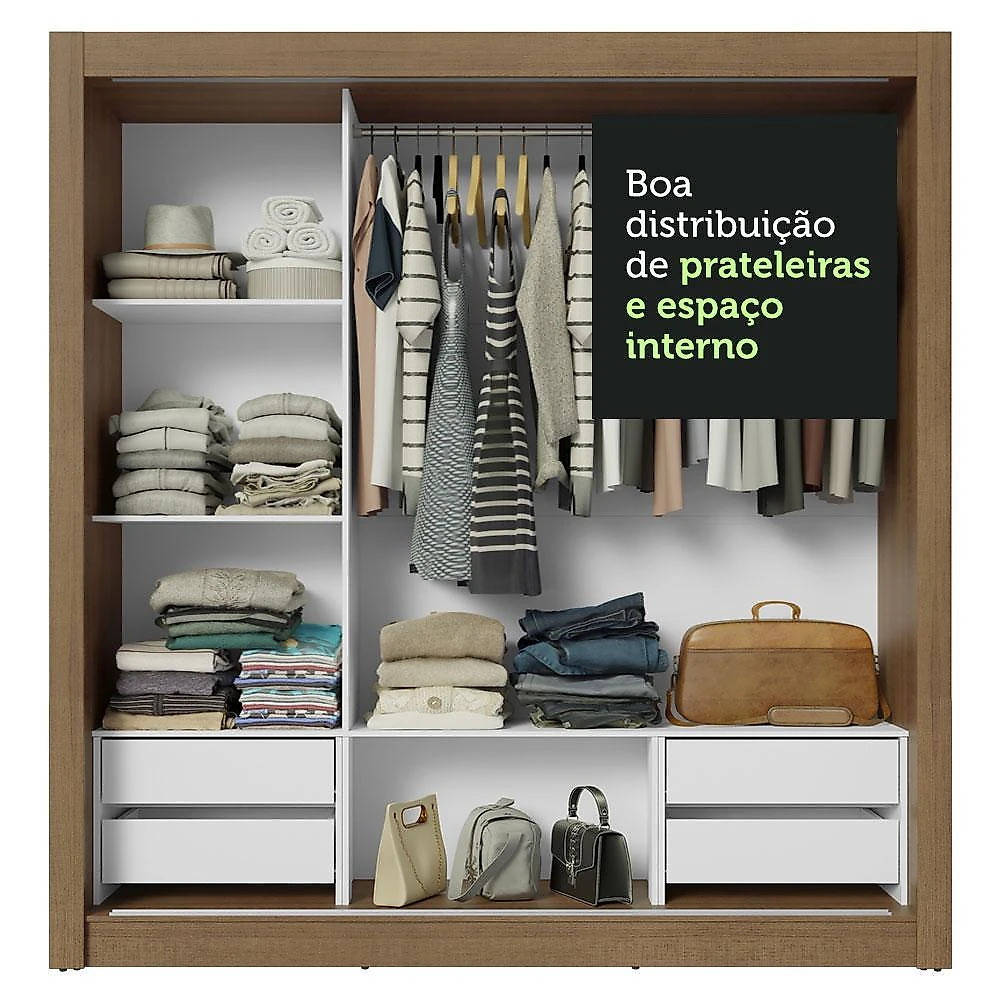Guarda-roupa casal 3 portas de correr de espelho 4 gavetas rustic sublime plus madesa