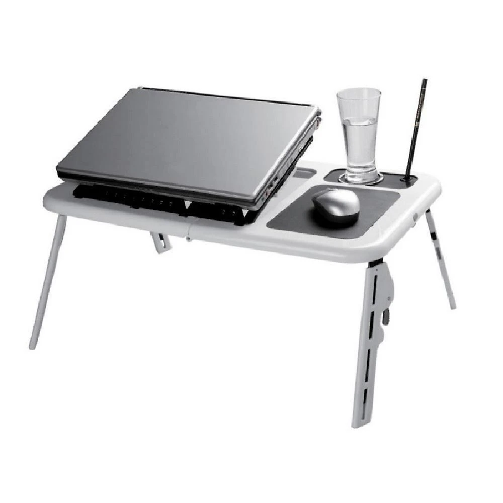 Mesa para Notebook Retrátil com Cooler Duplo e Base com Porta Copos