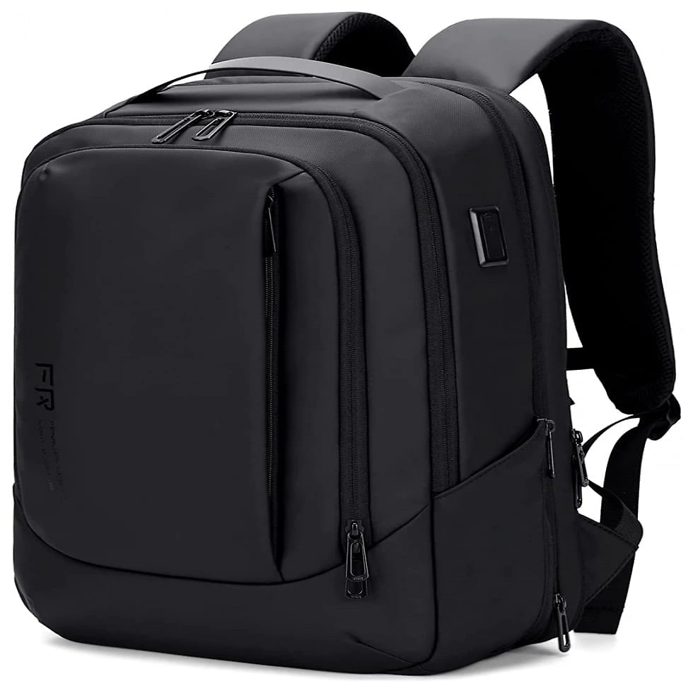FENRUIEN Mochila Unissex para Laptop com Porta USB, Preta