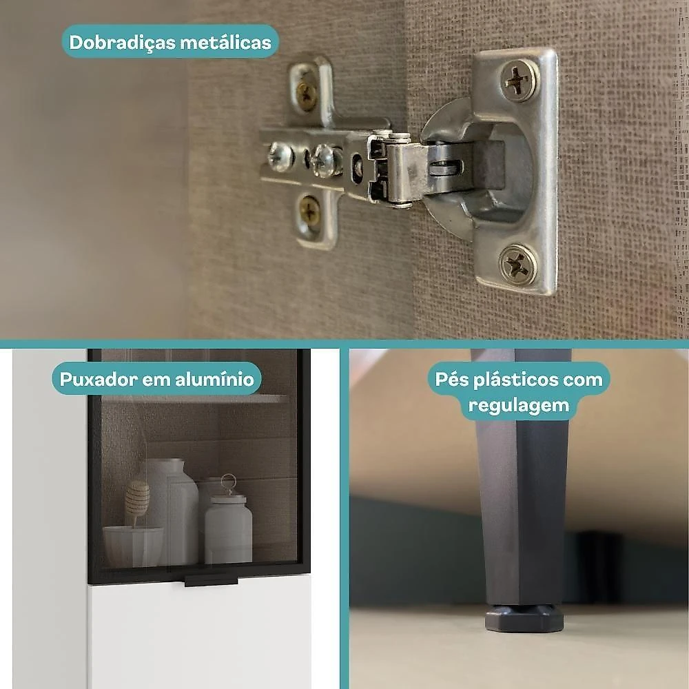 Paneleiro Miami 1 Porta + 1 Porta De Vidro 5 Prateleiras Carraro Branco