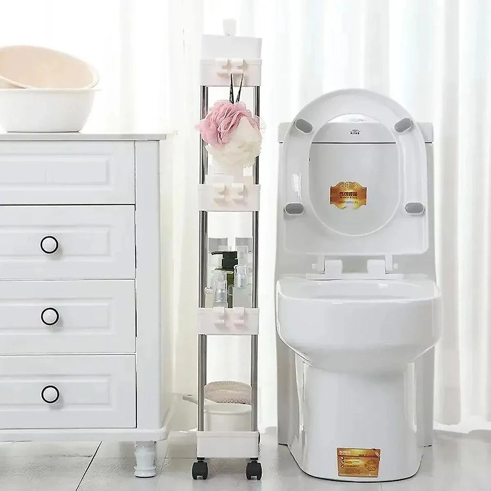 Carrinho Organizador SU-MANI 4 Prateleiras Polipropileno + Aço Inox Multiuso com Rodinhas Branco