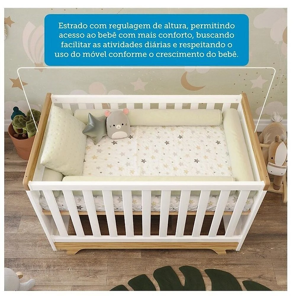 Quarto de Bebê com Berço Guarda-roupa e Cômoda com Janelas 100% Mdf Retrô Kakau Espresso Móveis Branco Brilho/Amêndoa
