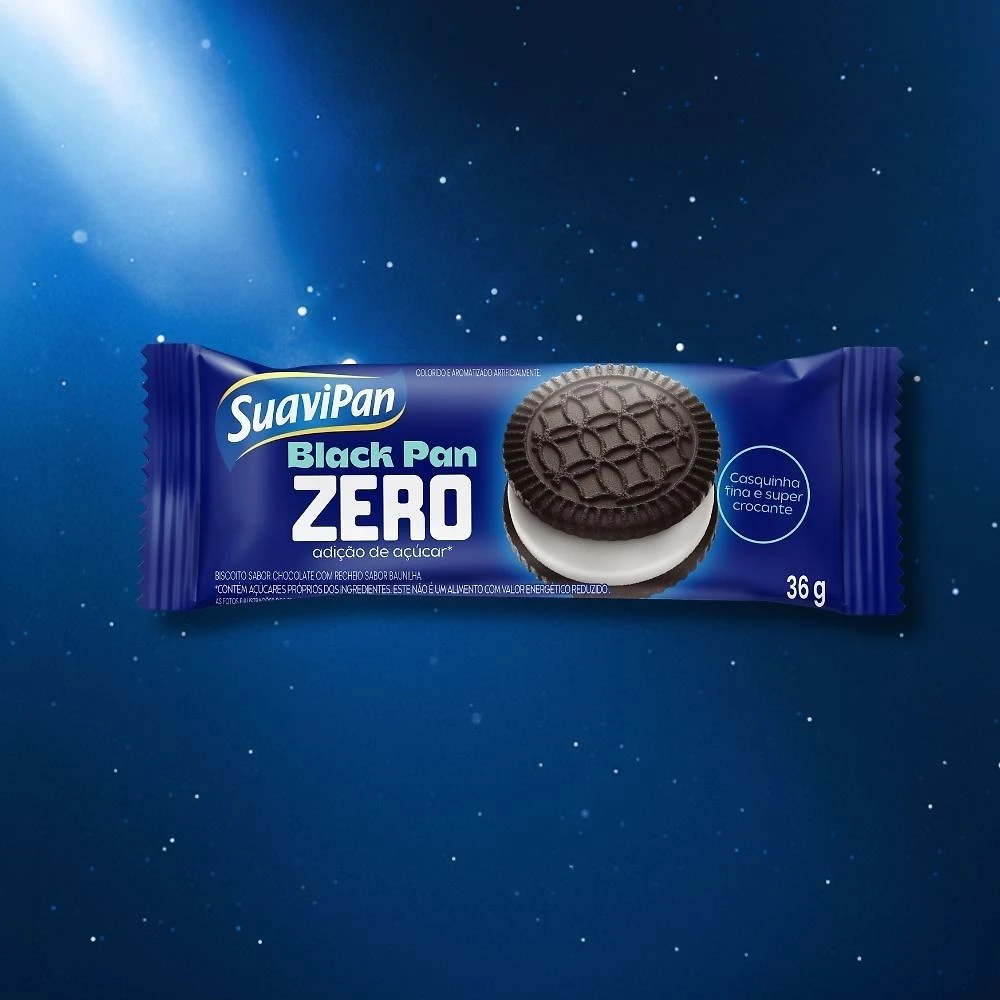 Biscoito Recheado SuaviPan Black Pan Zero Adição de açúcar 36g