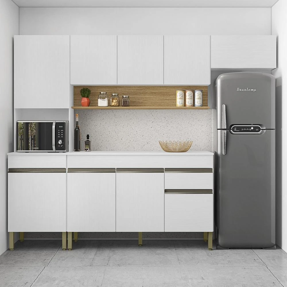 Armário de Cozinha Completa Madrid 9 Portas 1 Gaveta MDF 280cm Amadeirado Texturizado