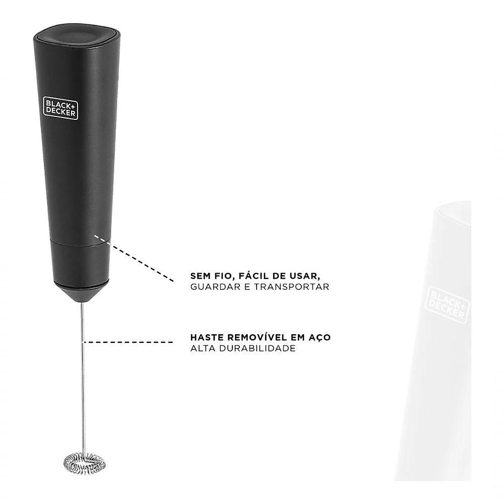Mixer Portátil de Mão Black + Decker M150-BR Multiuso sem Fio para Cappuccinos e Chocolates Bivolt