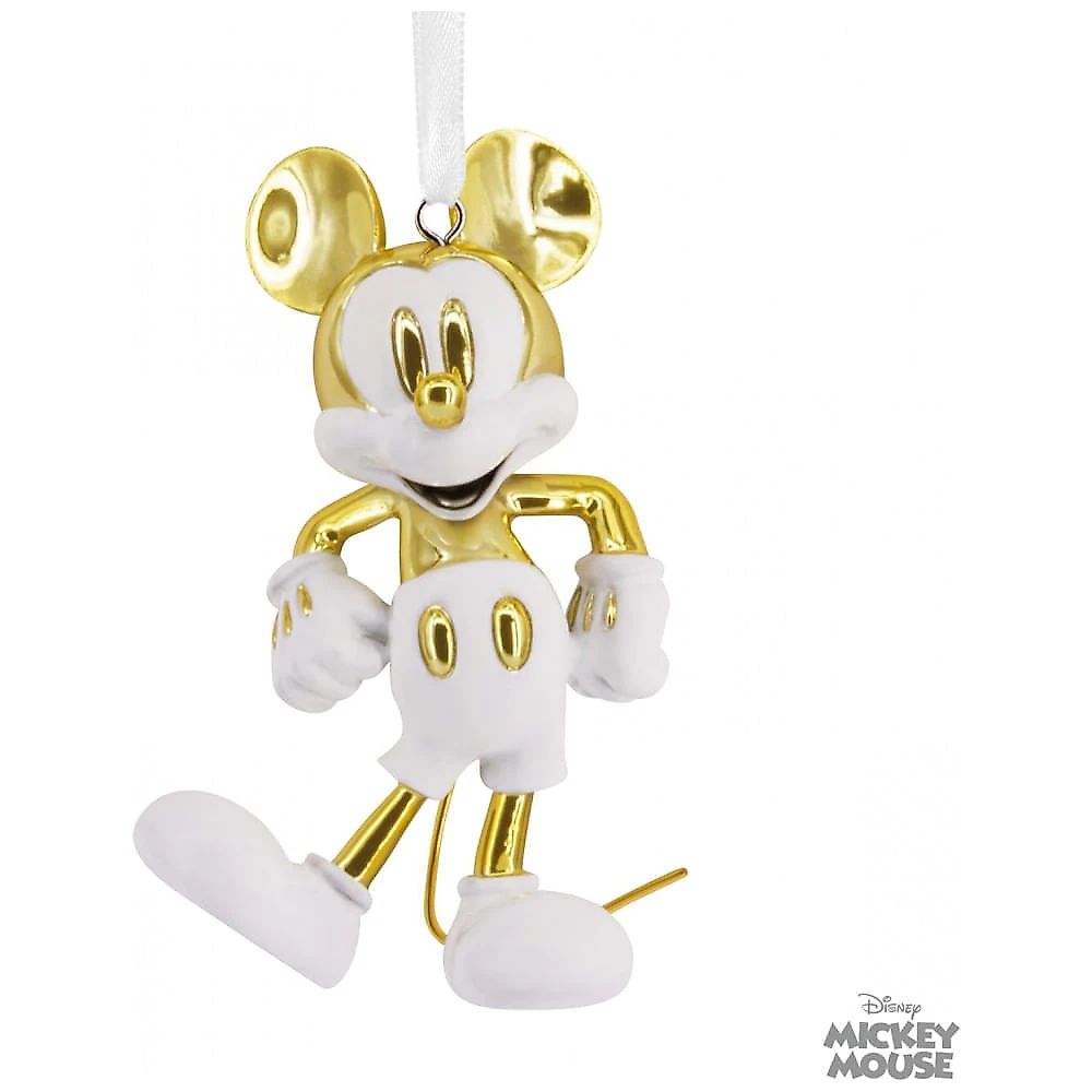 Enfeite Natalino Hallmark Signature 2025 Disney Mickey Mouse Branco e Dourado, Cerâmica, 5,7 x 8,3 x 3,2cm