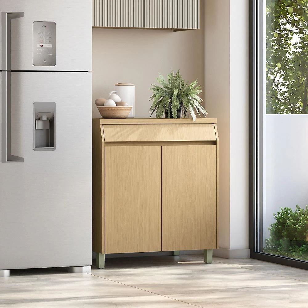 Miniatura Balcao 2 Portas 1 Gaveta 80cm Simone Mendes 100% Mdf Carvalho/Greige