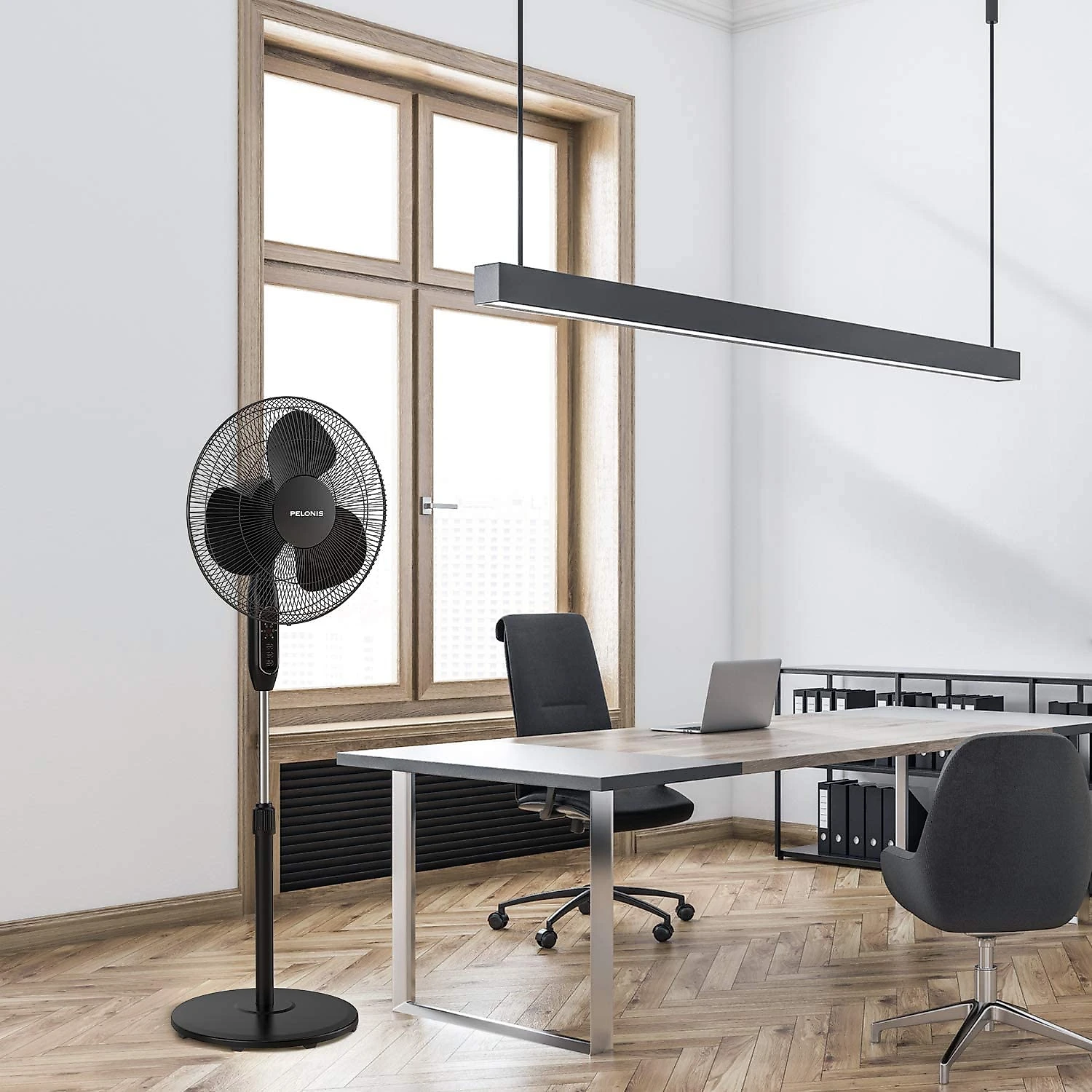 PELONIS 16 Pedestal Remote Control Oscillating Stand Up Fan 7Hour Timer 3Speed and Adjustable Height PFS40A4BBB Supreme 16Black