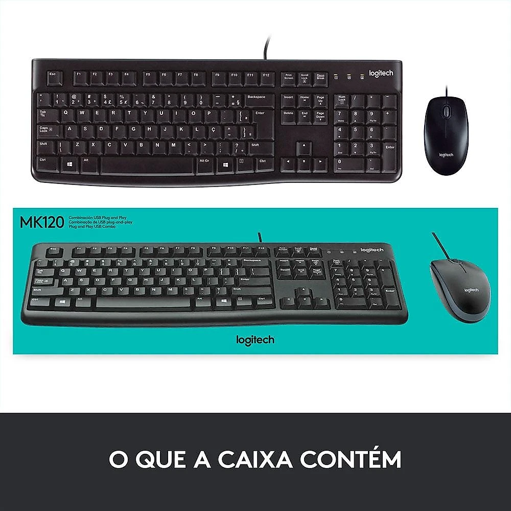 Combo Teclado e Mouse com fio USB Logitech MK120 com Design Confortável, Durável e Resistente à Respingos e Layout ABNT2 - 920-004429