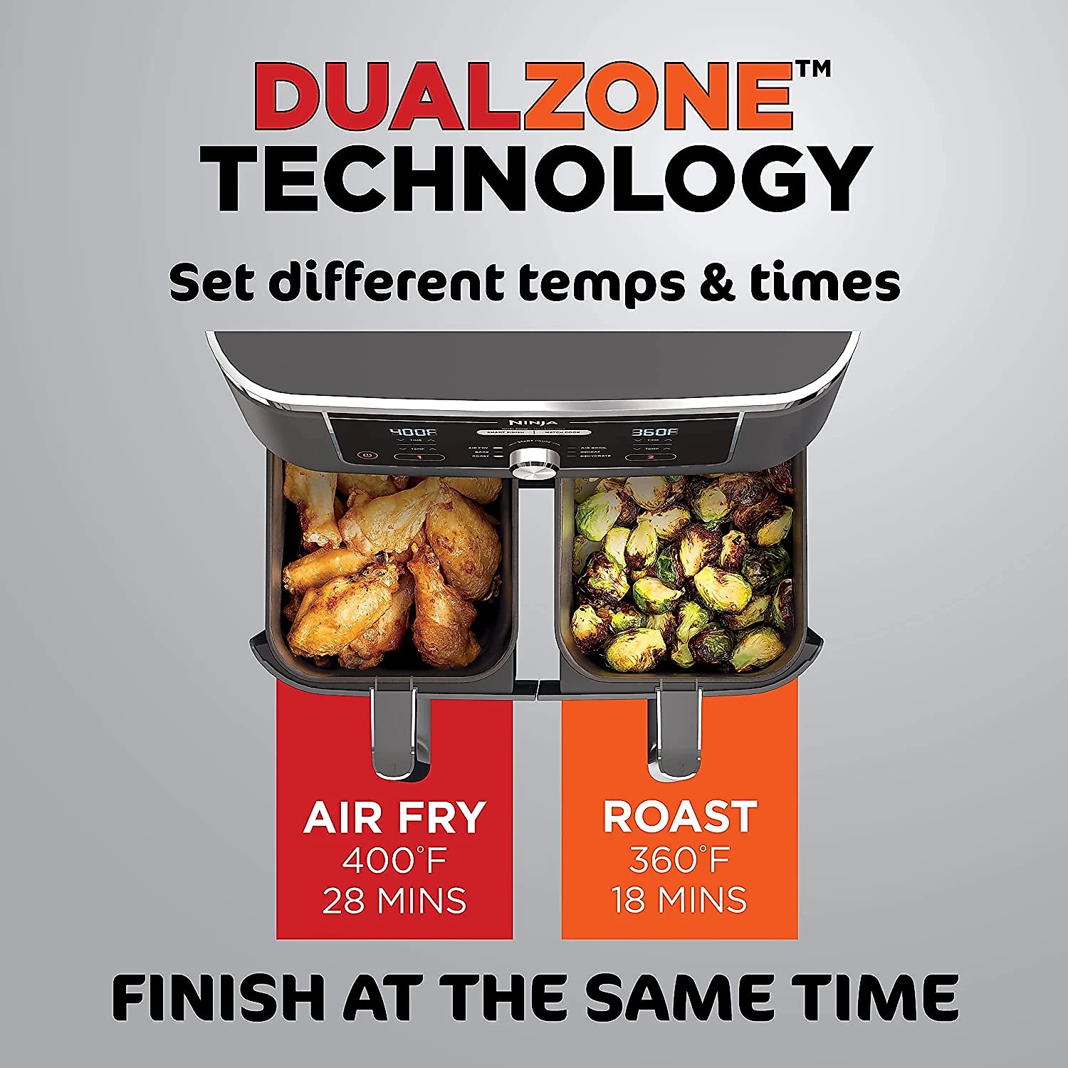 Ninja DZ401 Foodi 10 Quart 6in1 DualZone XL 2Basket Air Fryer with 2 Independent Frying Baskets Match Cook e Smart Finish to Roast Broil Dehydrate e More for Quick Easy FamilySized Meals Grey