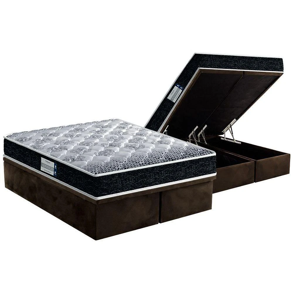 Cama Box Baú Queen: Colchão Espuma D33 Probel /Eppedic Prodormir Tech1500 + Base Brown(158X198)