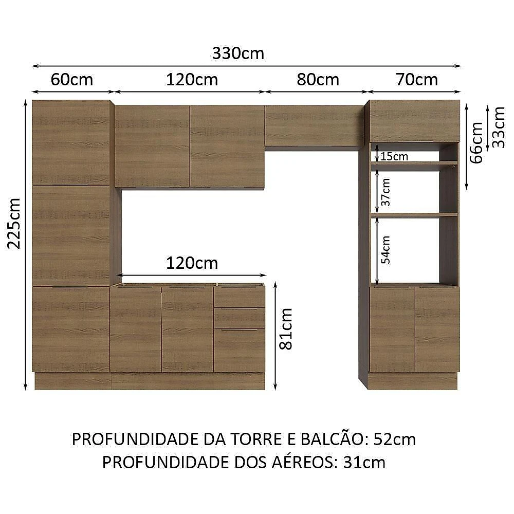 Armário De Cozinha Completa 330cm Rustic Stella Madesa 02 Rustic