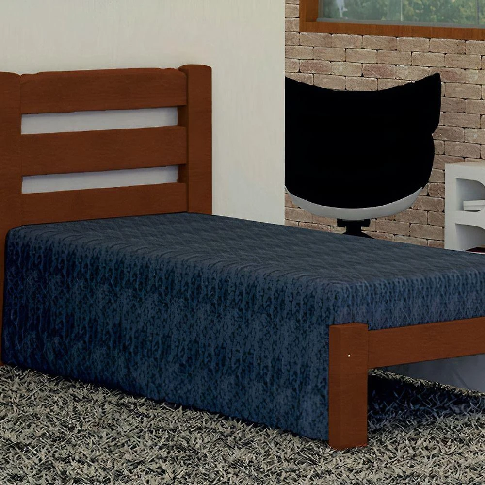 Cama de Solteiro Londres de Madeira Angelim Castanho