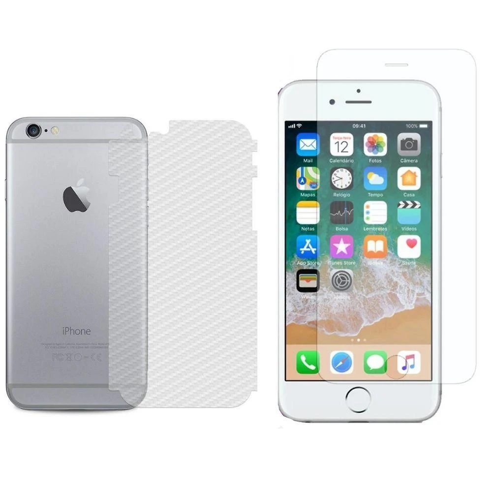 Película Hidrogel + Adesivo Fibra De Carbono Para Iphone 6 E 6s - Transparente