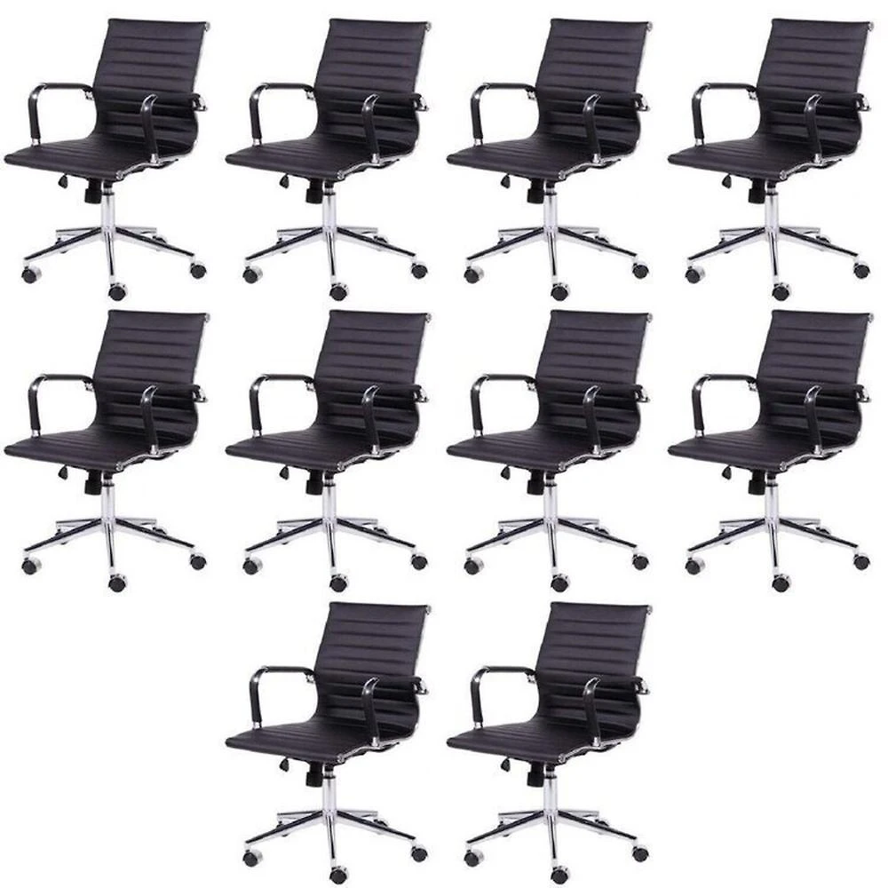 Kit 10 Cadeiras Escritório Diretor Esteirinha Rodízio Relax Corino 3301