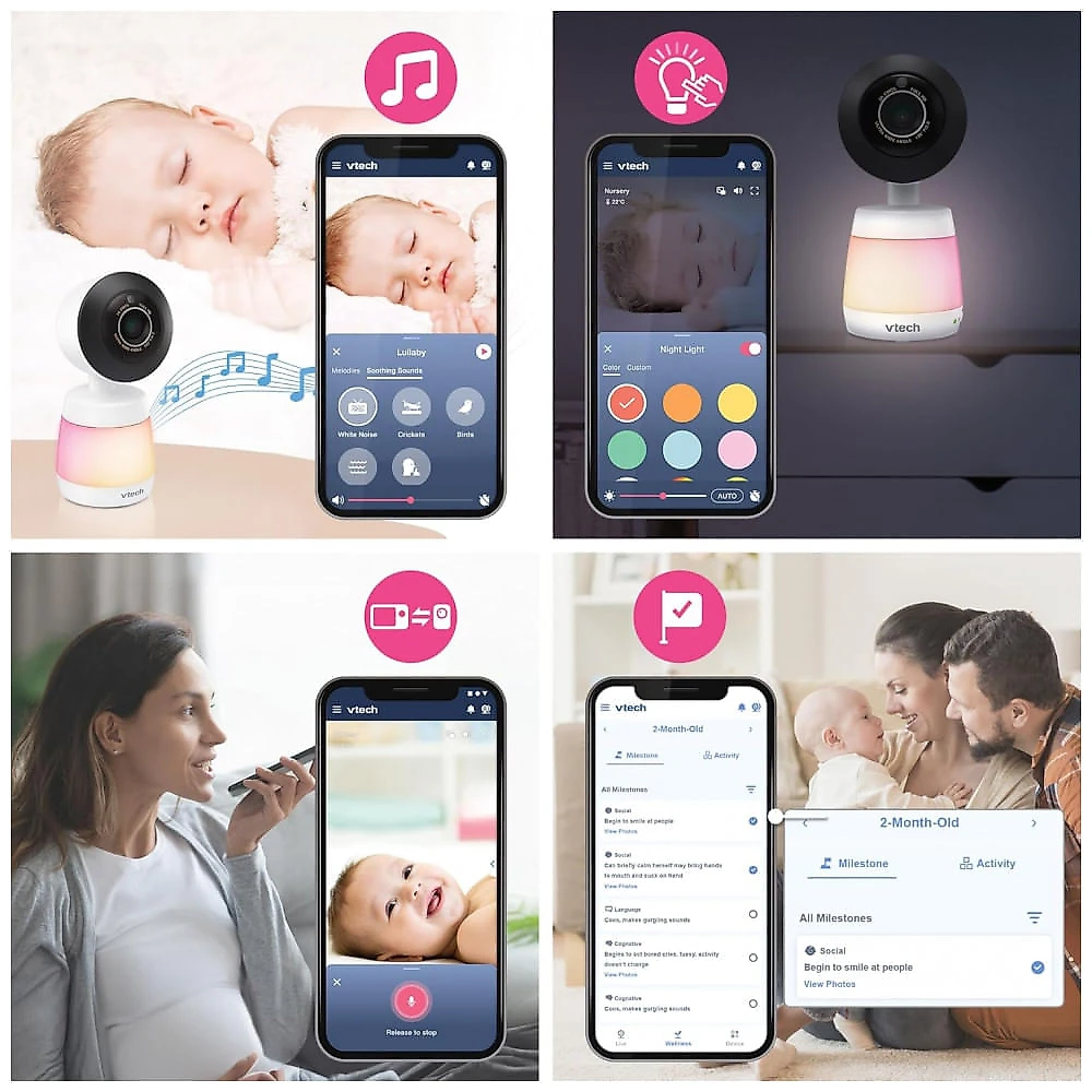 Babá Eletrônica Inteligente VTech com 2 Câmeras, WiFi, Vídeo Full HD 1080p, Aplicativo Gratuito, Detecção de Movimento e Som, Tela de 17 cm