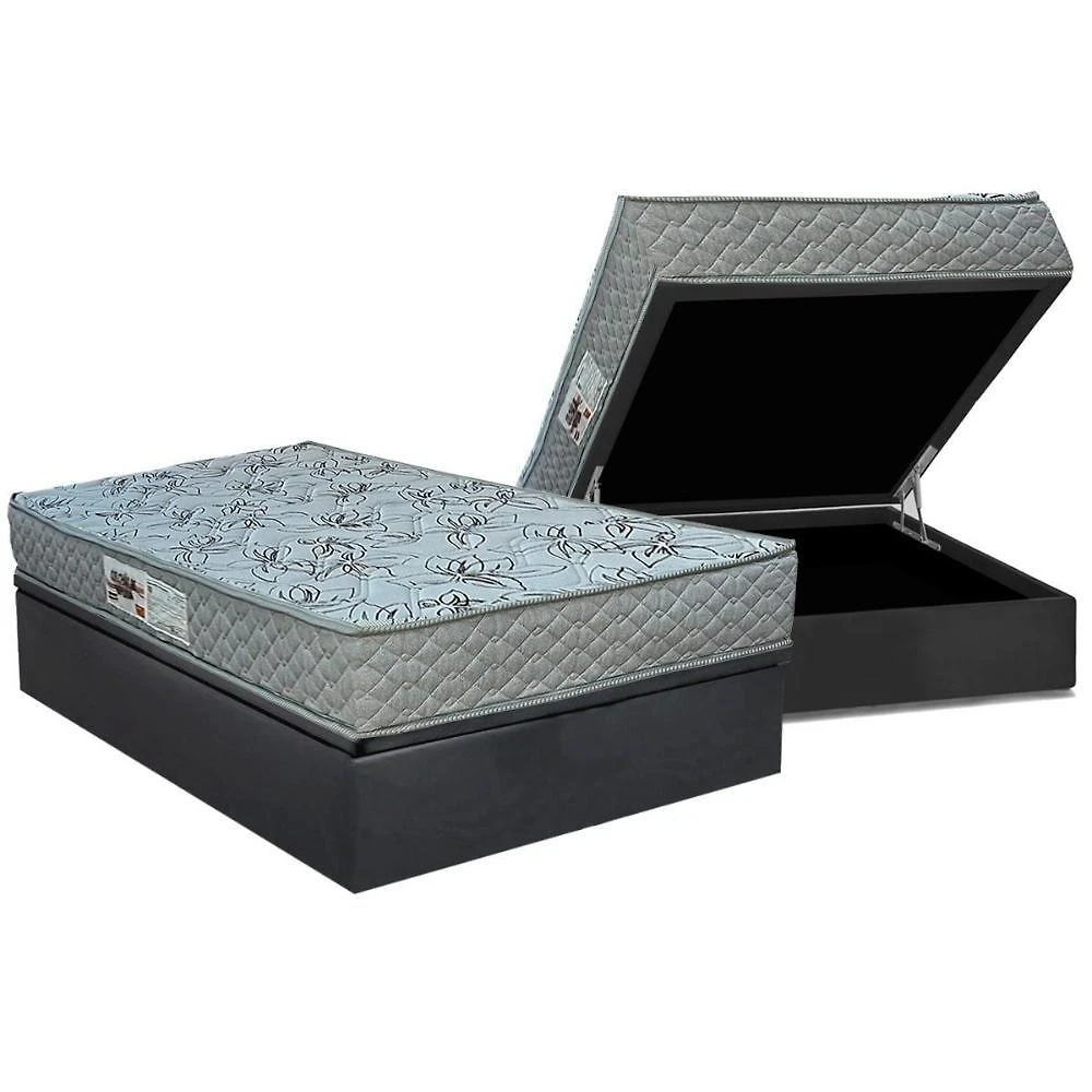 Cama Box Baú Casal: Colchão Anatômico Paropas Ag65 Double Fanton Gray + Base Crc Suede Gray (138x188)