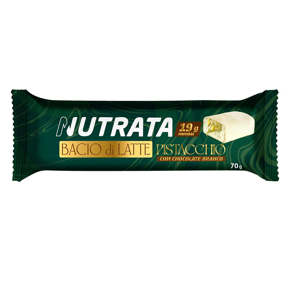 Barra de Proteína Nutrata Bacio Di Latte com 19g Proteína Sabor Pistacchio com Chocolate Branco 70g