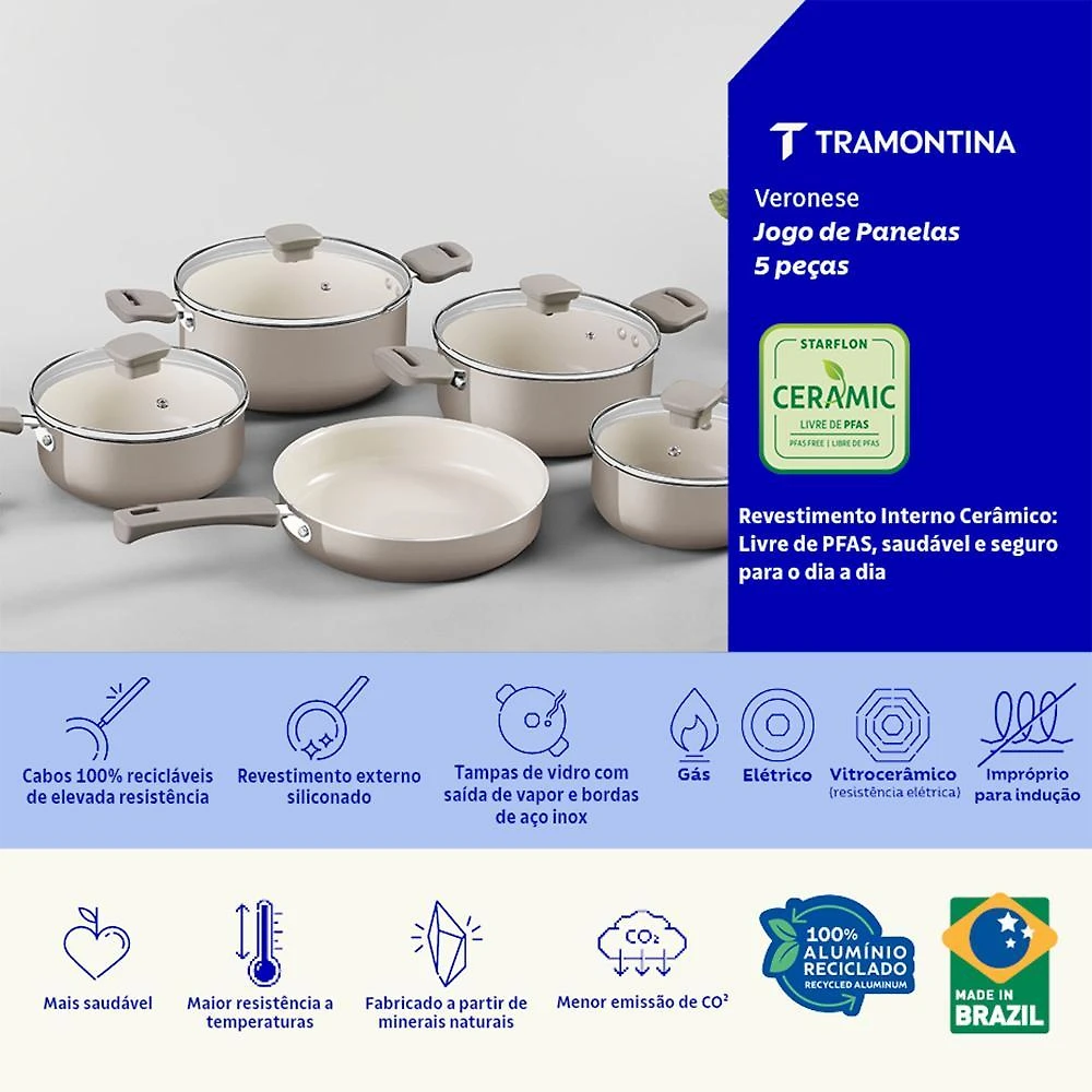 Jogo de panelas 5 peças ceramic veronese tramontina