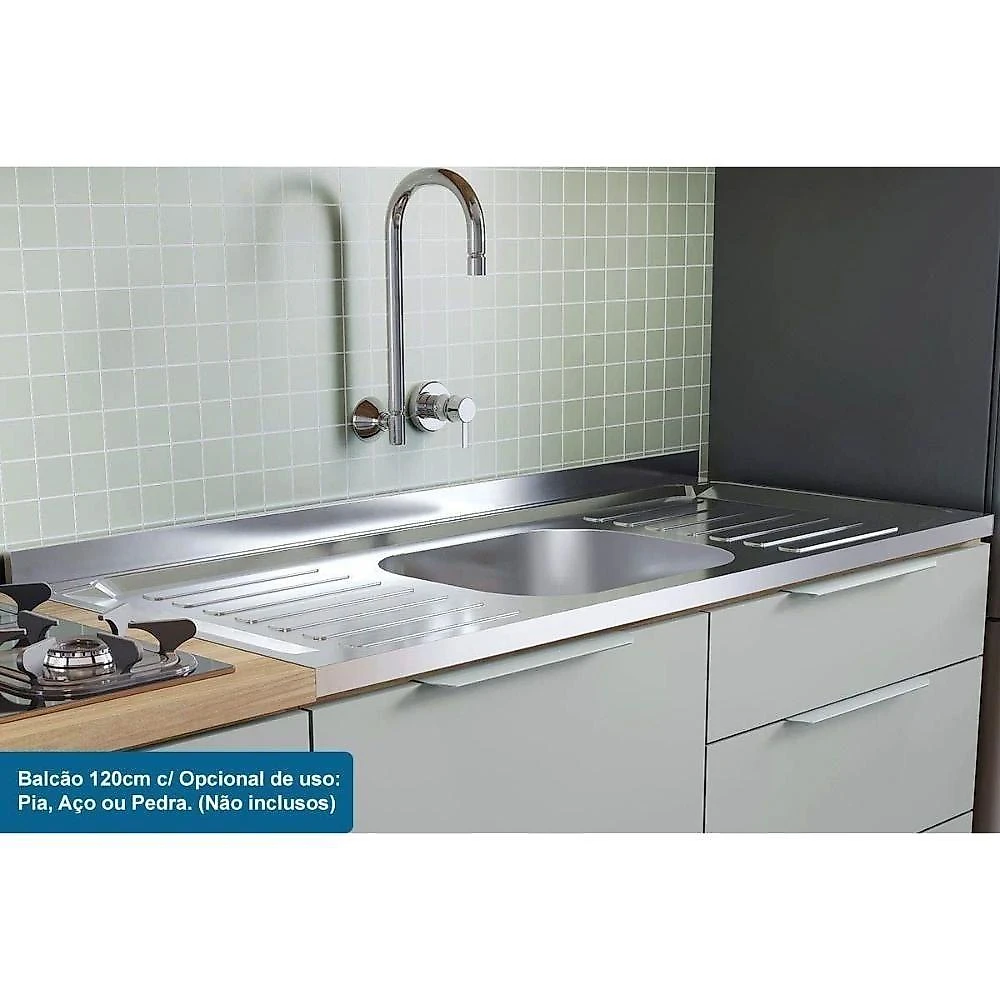Cozinha Completa Rainha CZ433 6 Portas 5 Gavetas MDF Nature e Verde Nesher Móveis