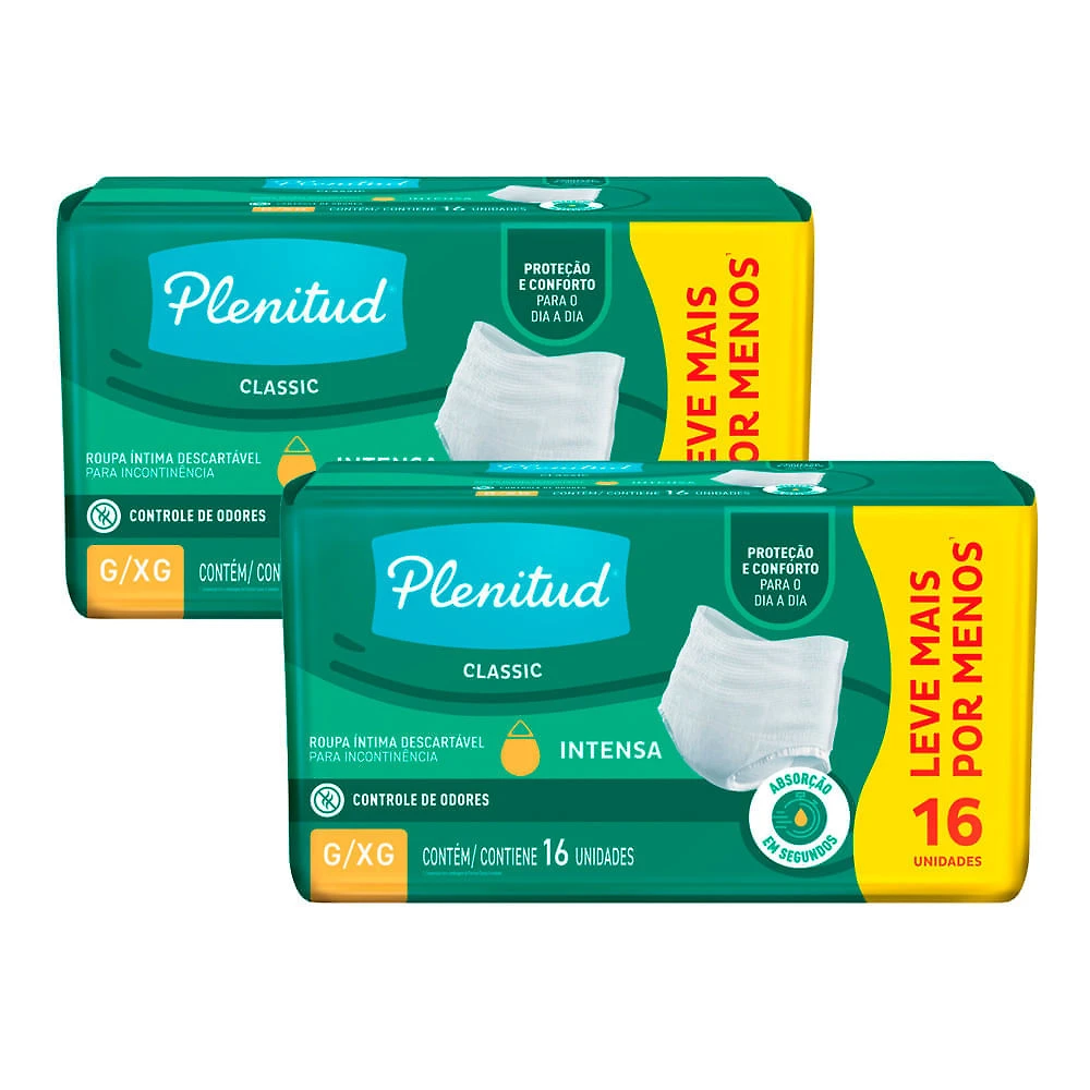 Kit 2 Roupa Íntima Plenitud Classic Intensa Tamanho G/XG 16 Unidades Leve Mais Por Menos