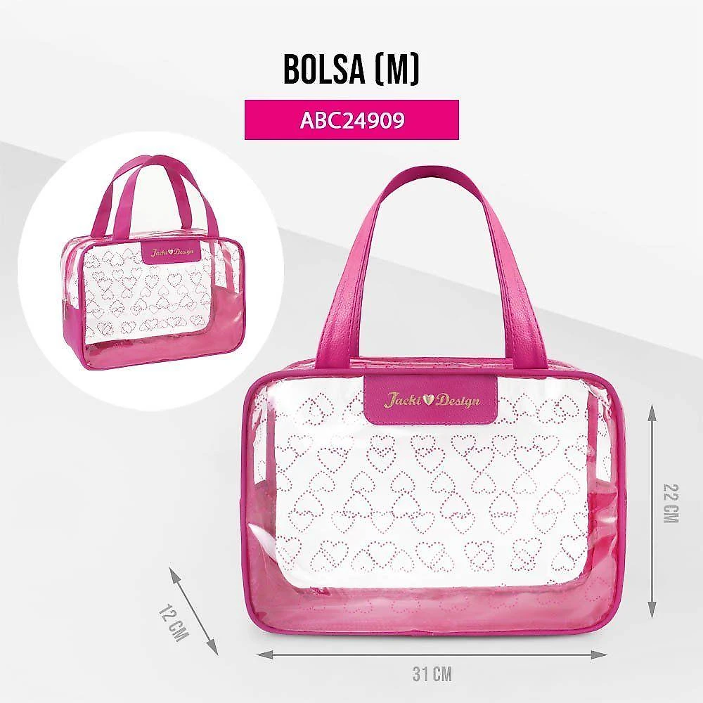 Kit Bolsa E Nécessaire Transparente Love Pink