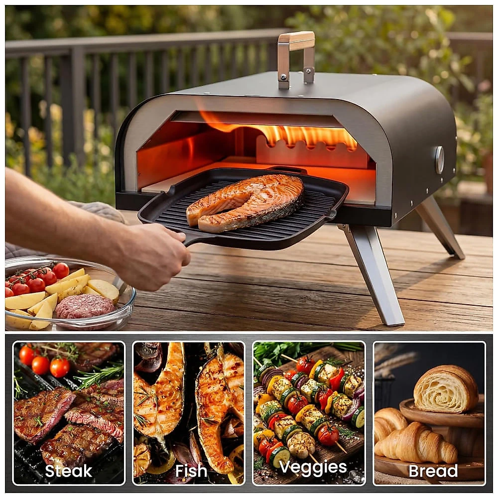 Forno de Pizza WOOCIT SM-W2512 30 cm Multicombustível Externo Pedra Refratária Alta Temperatura 382°C Portátil