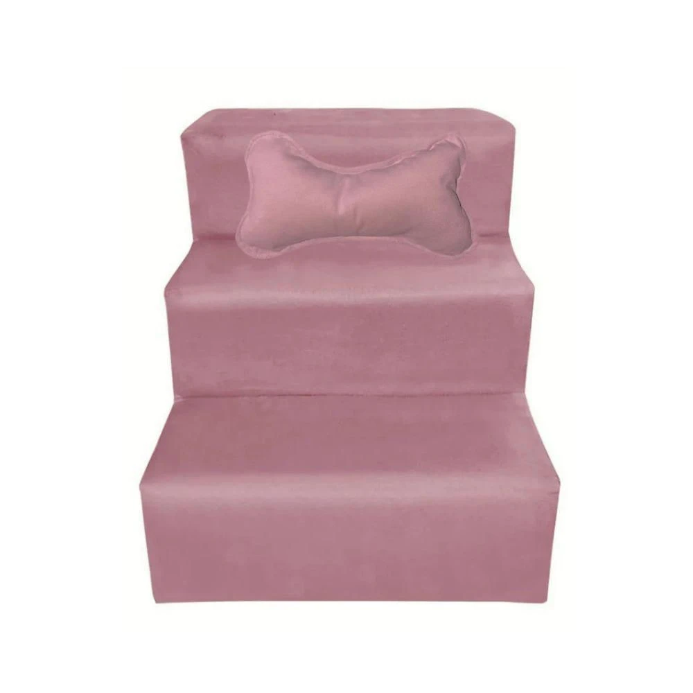 Escada Para Pet 3 Degraus Veludo Para Gatos E Cachorros Rosê