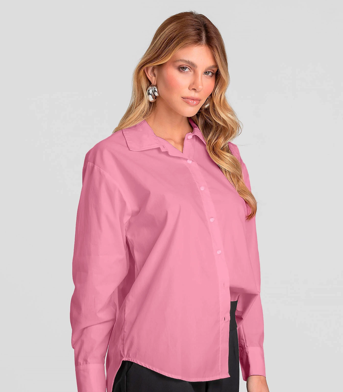 Camisa Feminina Manga Longa Tricoline Dianna Rosa