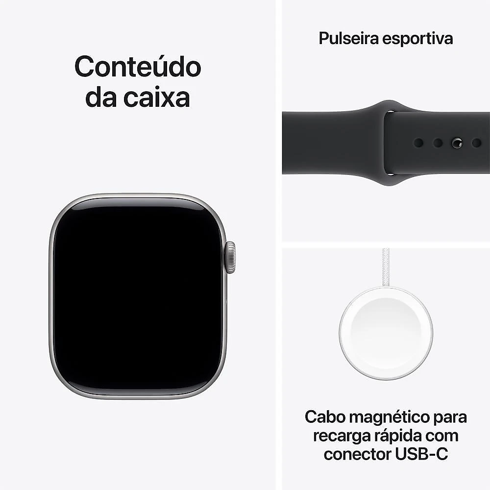 Apple Watch Series 11 GPS - Caixa cinza-espacial de alumínio – 46 mm - Pulseira esportiva preta – M/G