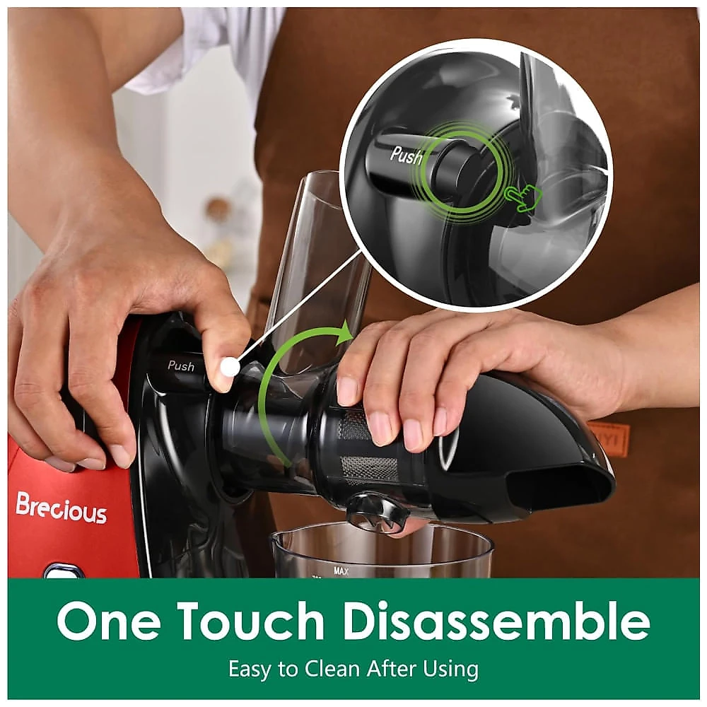 Centrifuga de Frutas com 2 Velocidades, Motor Silencioso e Função Reversa, 110V 150W, BRECIOUS, Vermelha