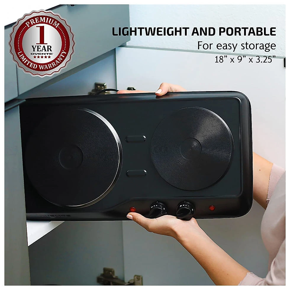 Cooktop Elétrico Duplo com 2 Queimadores e Controle de Temperatura, 110V 1700W, Ovente, Preto