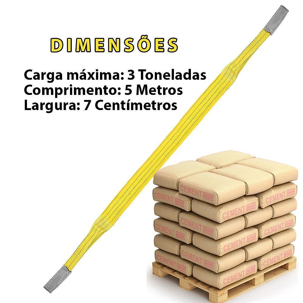Cinta Elevaçao Carga 3 Toneladas 5 Metros Reforçada Resistente Construçao Obra Guincho Guindaste Mudança Multiuso