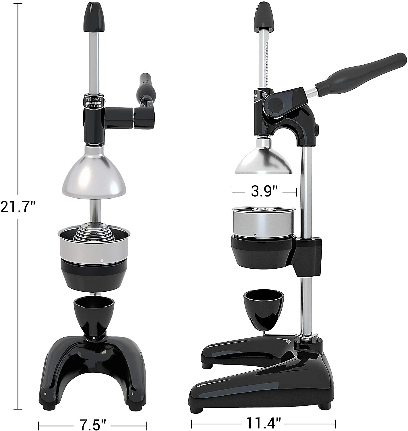 Tribest Pro MJP100 Espremedor Manual Profissional Aço Inoxidável Preto
