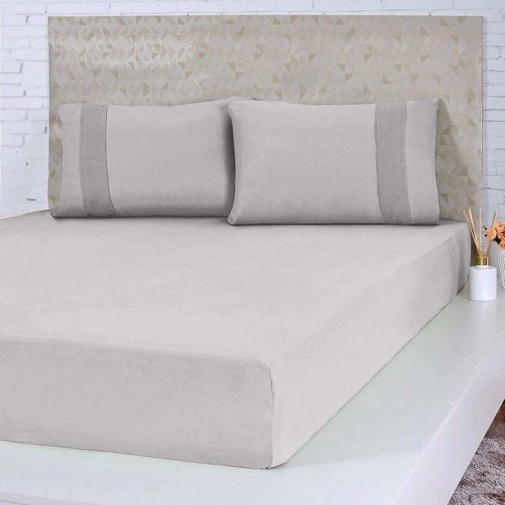 Jogo De Cama Casal Malha 3 Pçs Bella Cama 100% Algodão 138x188x30cm Cinza