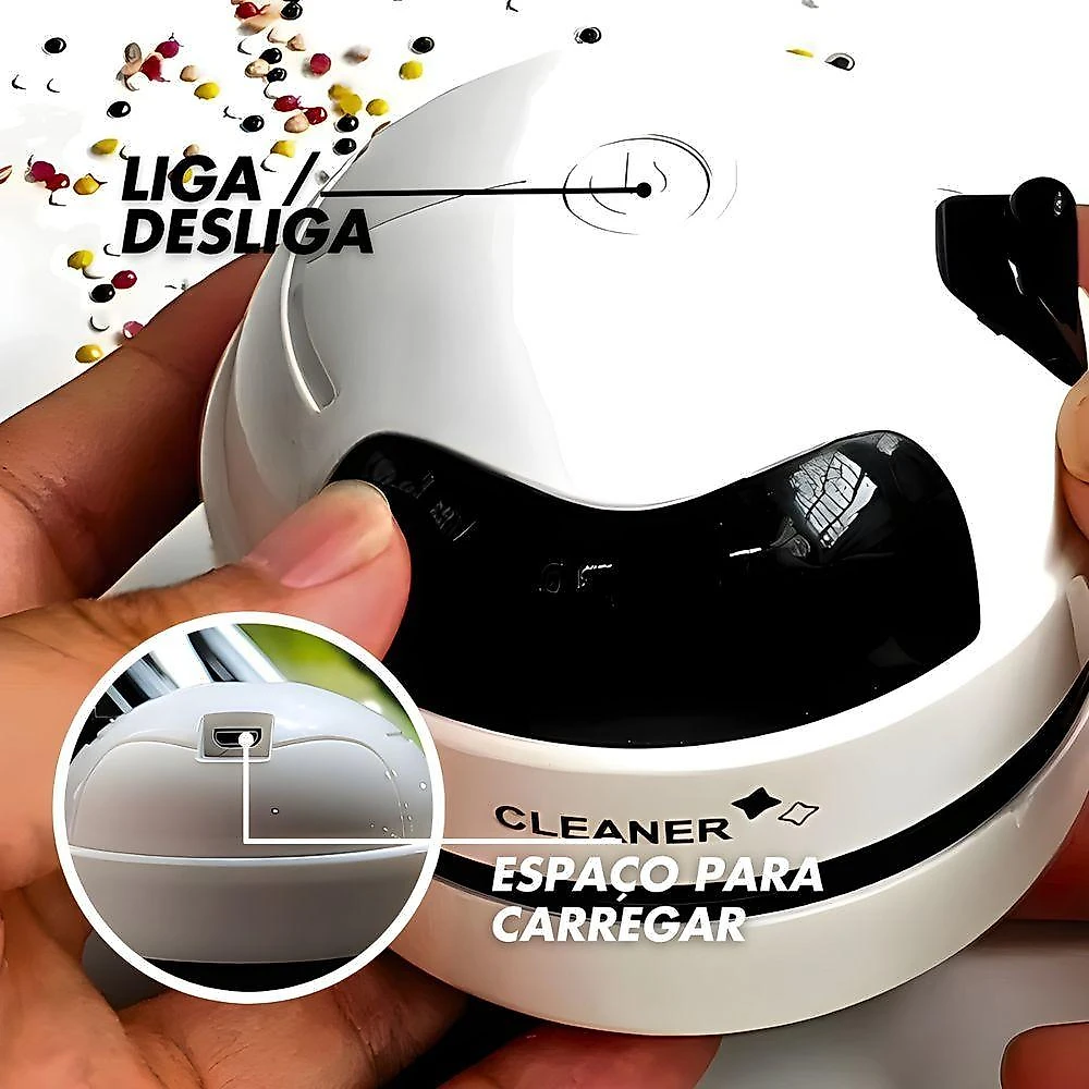 Mini Aspirador de Mesa Portátil Papa Migalhas com Coletor Recarregável Sucção 1000PA USB 5V