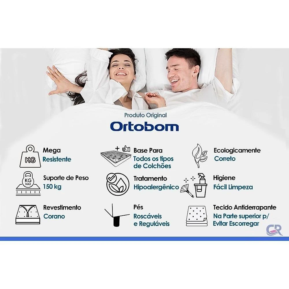 Kit Cama Box Casal Physical Corano White D45 Espuma Courino Branco Ortobom
