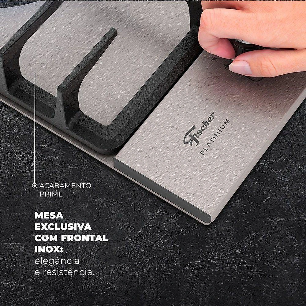 Fogão Cooktop A Gás Fischer 5 Bocas Tripla Chama Platinium Prime Bivolt