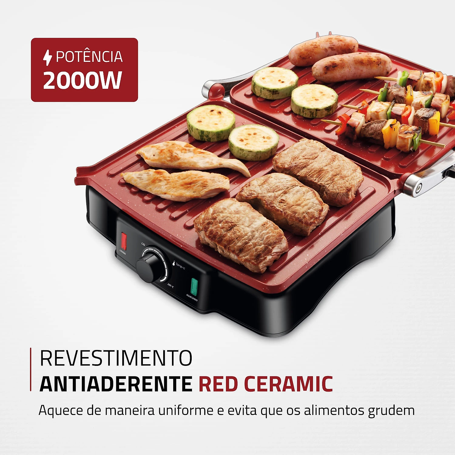 Press Grill Mondial Red Ceramic PG-02 PRESS GRILL-127V-PRETO/INOX