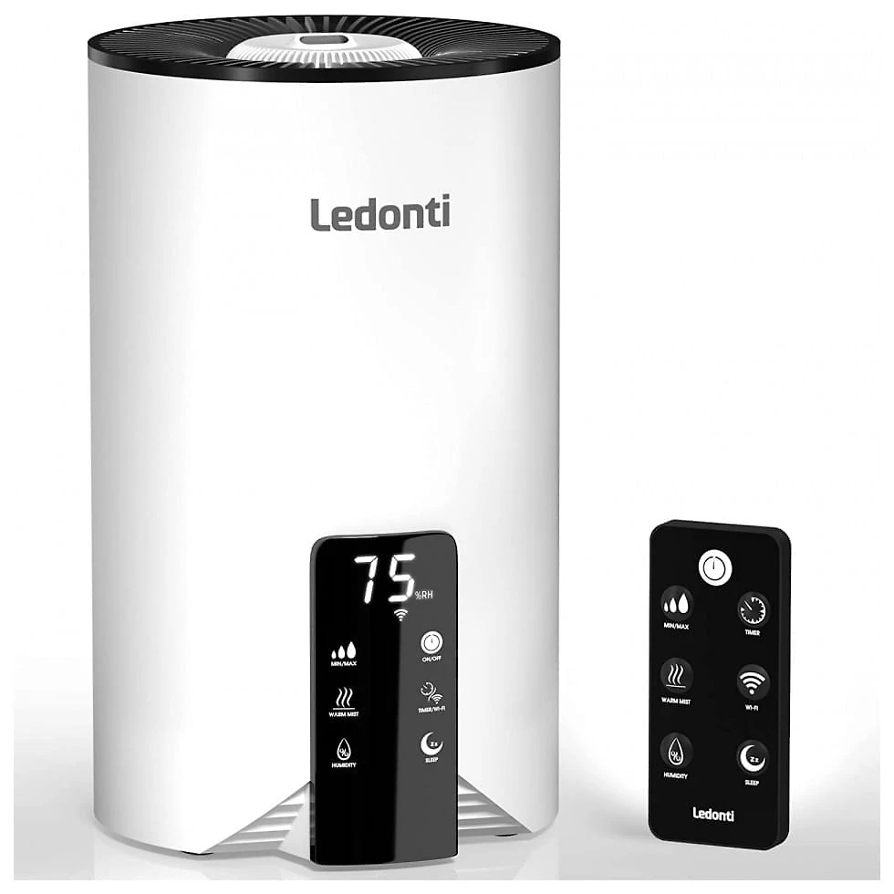Umidificador Ultrassônico Portátil Ledonti 4L com Controle Remoto e Visor Digital, Branco