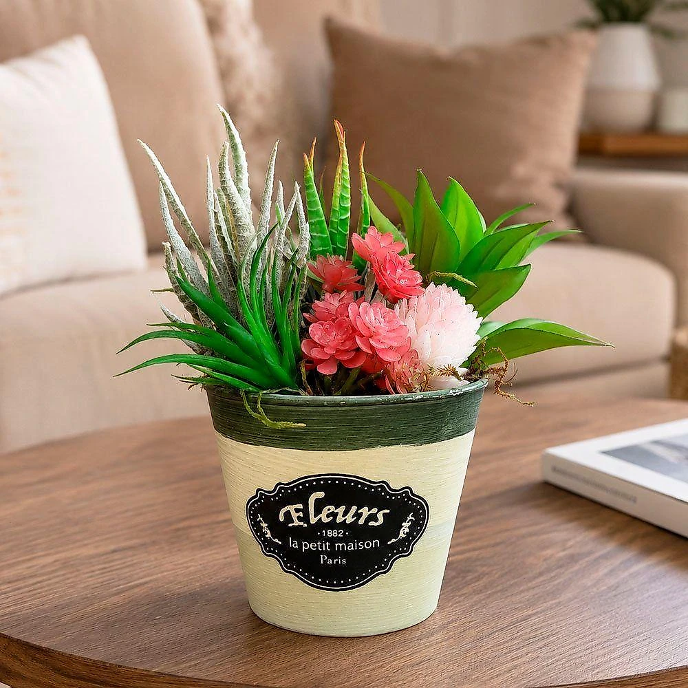 Arranjo Suculenta Vaso Decoração Planta Flor Artificial com Planta Verde