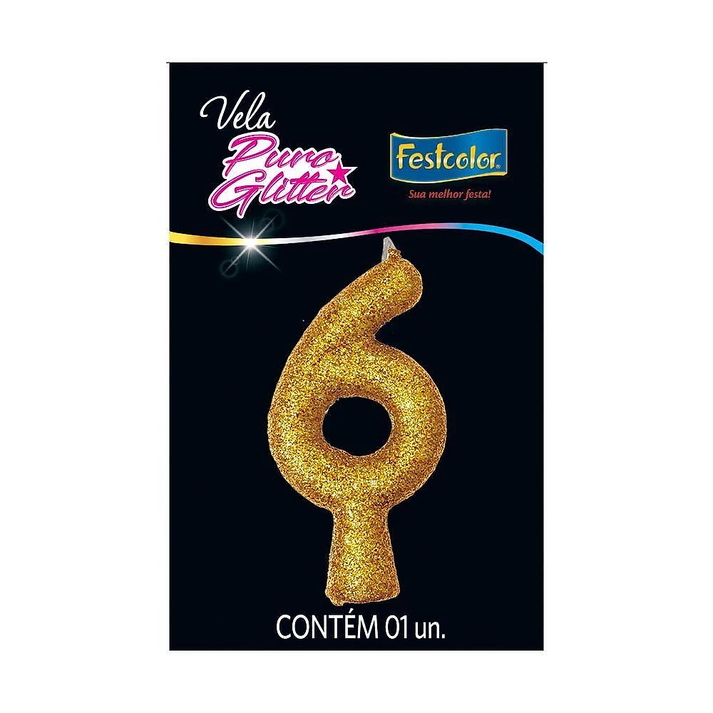Vela De Aniversário Puro Glitter Dourada Modelo 7