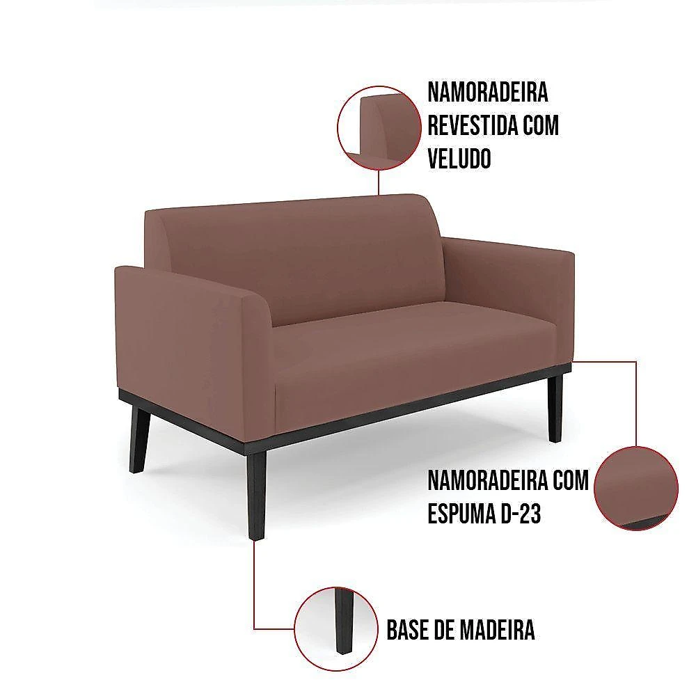 Sofá Namoradeira Base De Madeira Fixa Preto Marisa Veludo D03 - D'Rossi Rose